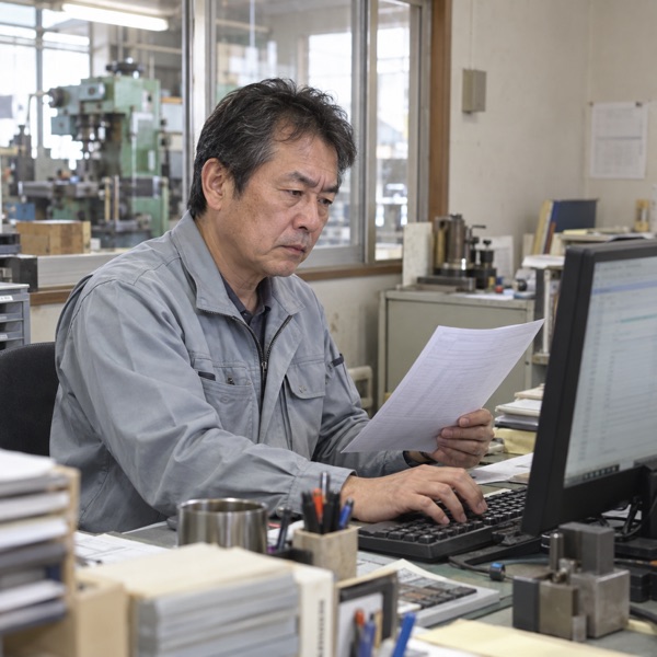 見積書と画面を見比べて打ち直す社長